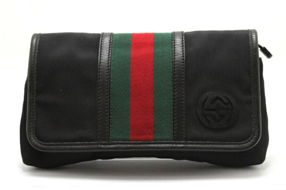 Gucci Waist Belt Crossbody Bag Sherry Canvas Black Green Red